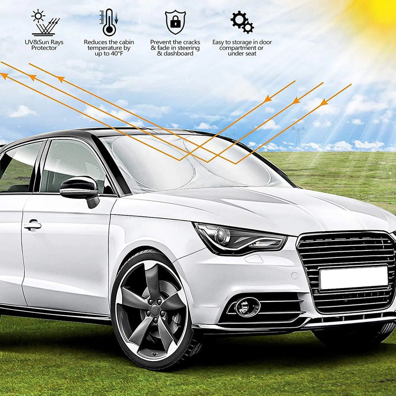 compact silver-coated car sunshade, view 5 - MRSLM