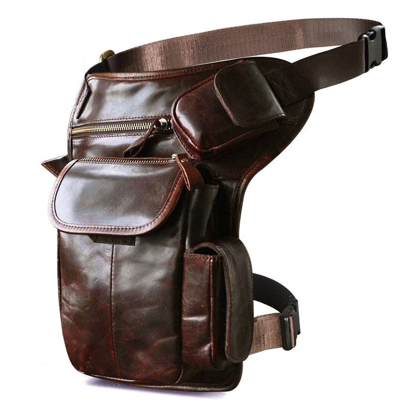 Men's oil waxed leather leg waist bag, view 6 - MRSLM