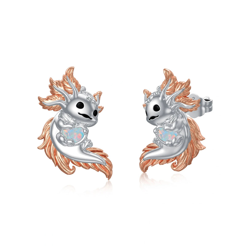 axolotl sterling silver stud earrings, view 2 - MRSLM