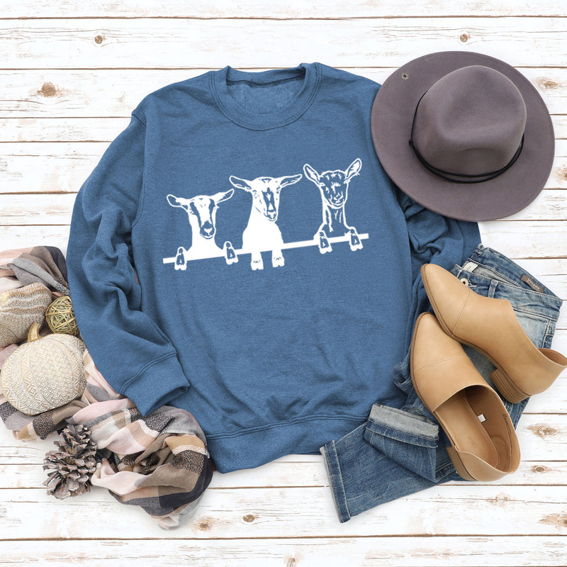 cute alpaca print crew neck sweatshirt, view 3 - MRSLM