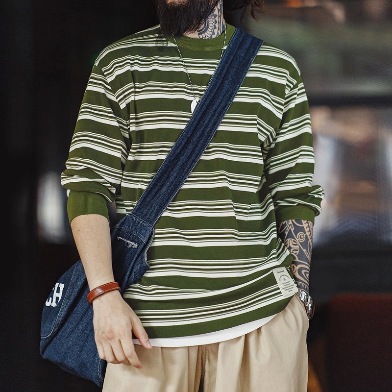 men's retro contrast striped long-sleeved t-shirt - MRSLM