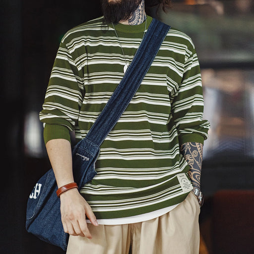 men's retro contrast striped long-sleeved t-shirt - MRSLM
