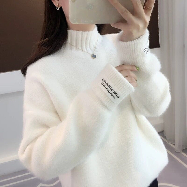 women's mock neck chenille knit sweater, view 8 - MRSLM
