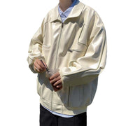 men's loose pu leather coat, view 5 - MRSLM