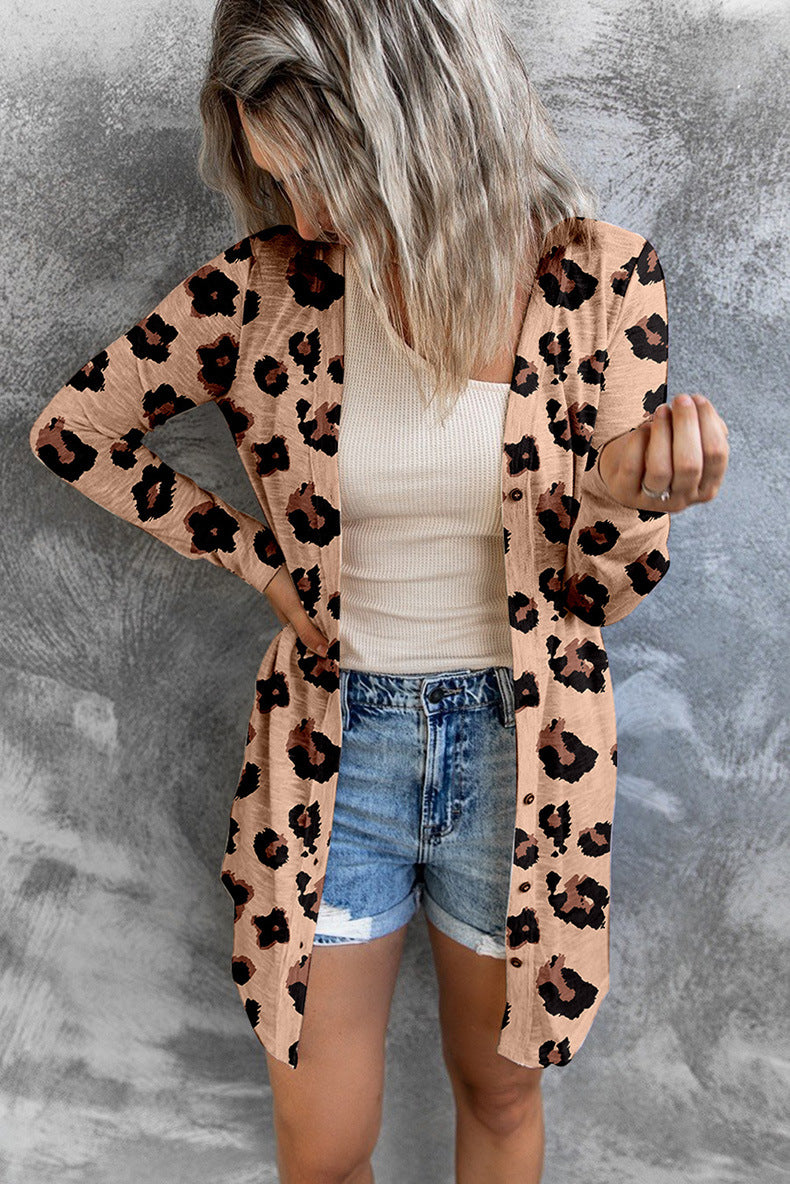 long leopard print loose cardigan sweater, view 4 - MRSLM