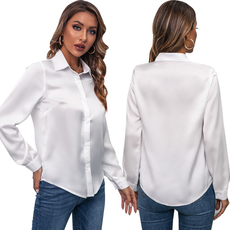 satin pleated long sleeve loose top, view 4 - MRSLM