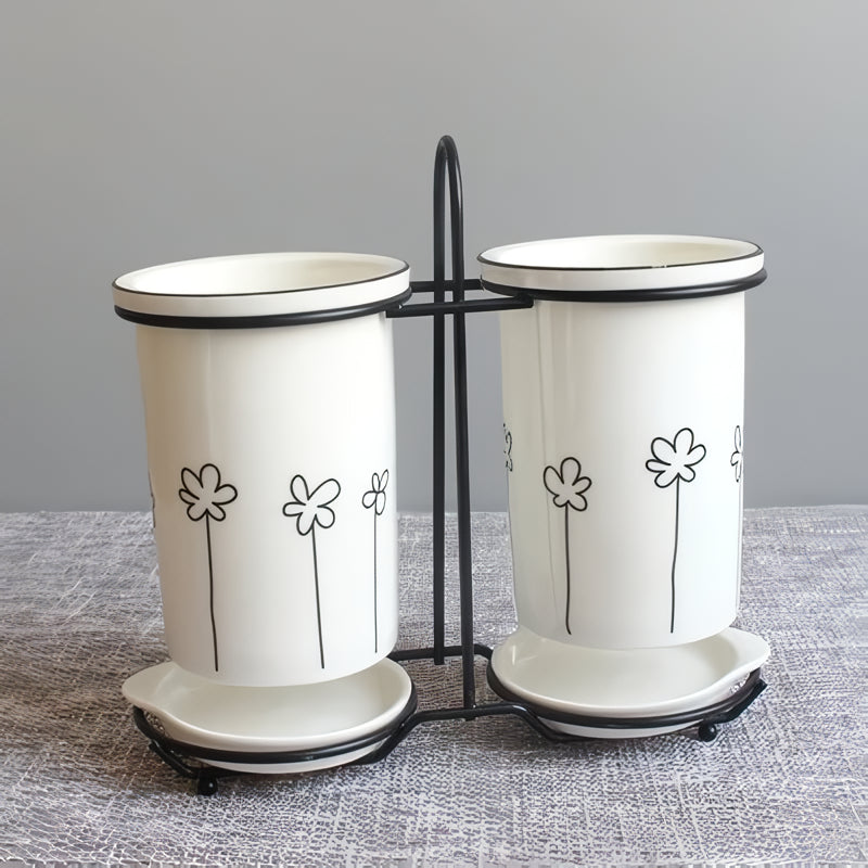 Ceramic chopsticks and utensil storage set, view 2 - MRSLM
