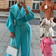lantern sleeve large lapel coat and pants suit - MRSLM