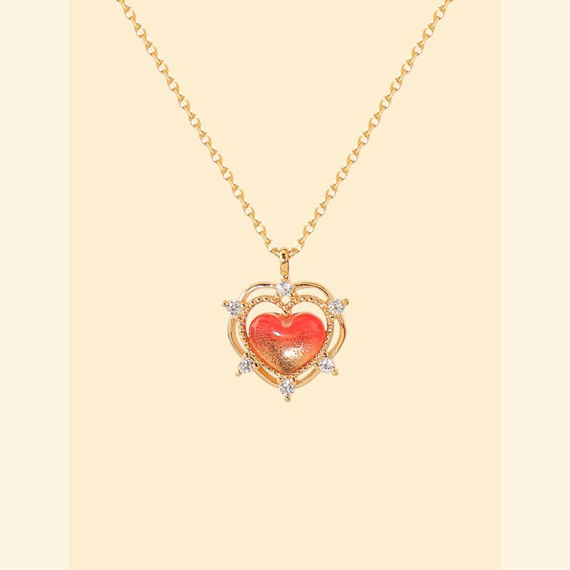 sterling silver peach amethyst heart necklace, view 2 - MRSLM