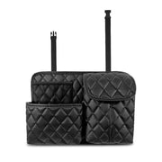 leather car seat back organizer with phone and umbrella holder, view 2 - MRSLM