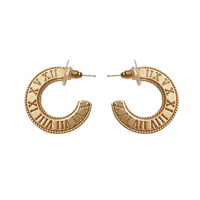gold-tone roman numeral ring earrings, view 2 - MRSLM