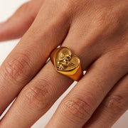 Heart angel gold plated chunky ring, view 3 - MRSLM