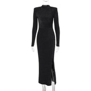 black round neck slit dress, view 6 - MRSLM
