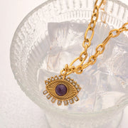 stainless steel evil eye amethyst necklace, view 7 - MRSLM