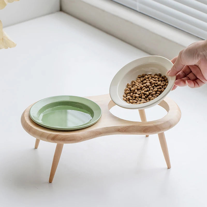 Elevated ceramic pet bowls with wooden stand, view 21 - MRSLM