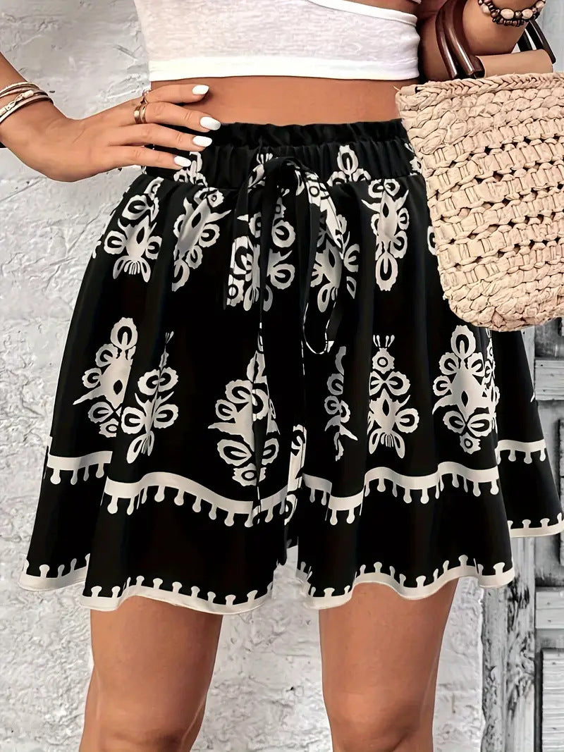Printed wide-leg casual shorts for women, view 6 - MRSLM