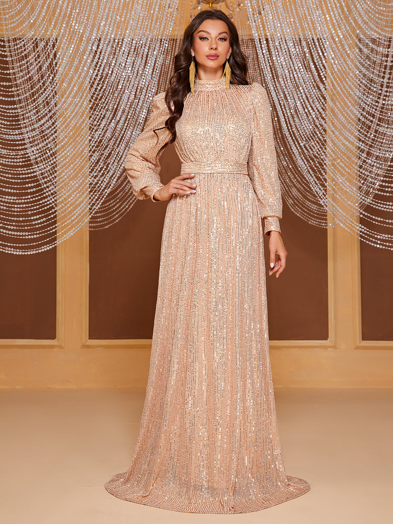 sequin evening long dress, view 6 - MRSLM