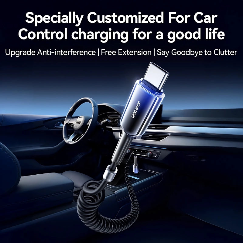 60w usb type c pd spring car charging cable, view 5 - MRSLM