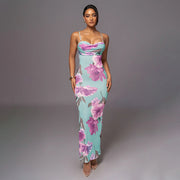 printed collar sling dress, view 4 - MRSLM