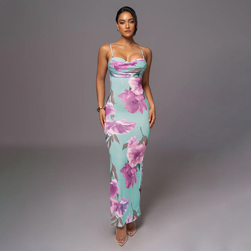 printed collar sling dress, view 4 - MRSLM