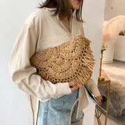 handwoven tassel straw crossbody bag, view 2 - MRSLM