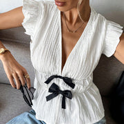 women's bow shirt with ruffled sleeves, view 4 - MRSLM