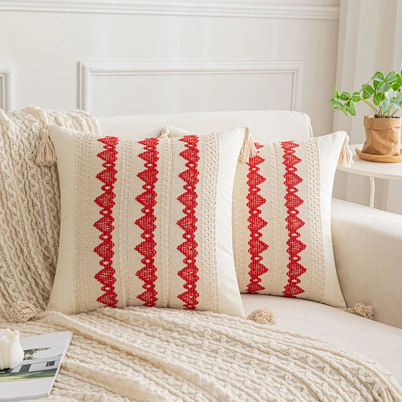 boho geometric tassel cushion cover, view 8 - MRSLM