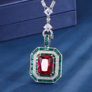 simulated emerald red corundum pendant necklace, view 5 - MRSLM