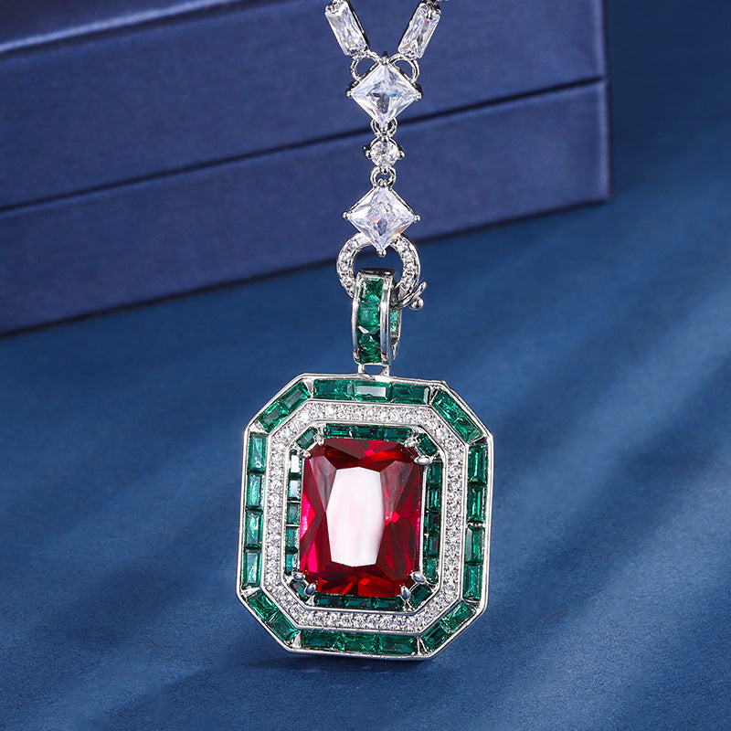 simulated emerald red corundum pendant necklace, view 5 - MRSLM