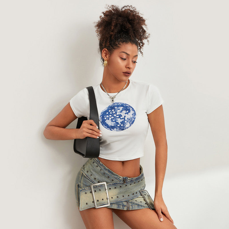 floral disco ball print T-shirt, view 3 - MRSLM