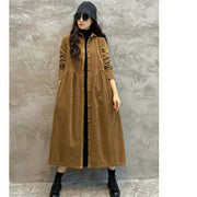 retro corduroy women's long coat, view 3 - MRSLM