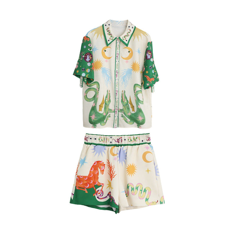 casual princess sleeve shirt and shorts tea suit, view 3 - MRSLM