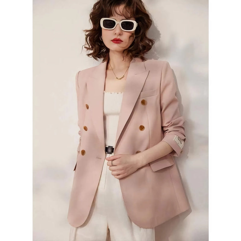 pink double breasted blazer, view 7 - MRSLM