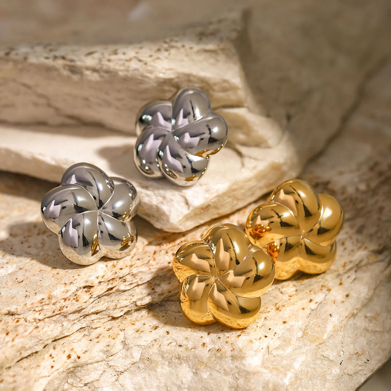 gold plated flower stud earrings, view 8 - MRSLM