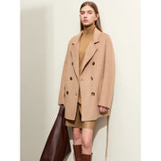 women's long double-breasted wool coat, view 5 - MRSLM