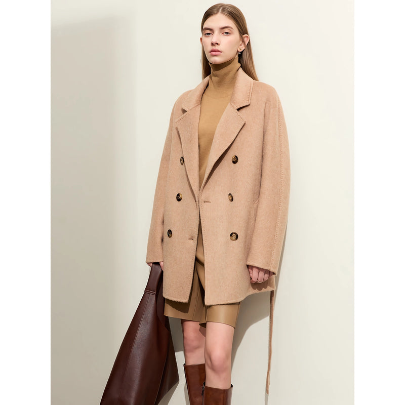 women's long double-breasted wool coat, view 5 - MRSLM