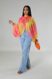 women's sheer chiffon printed long sleeve top, view 7 - MRSLM