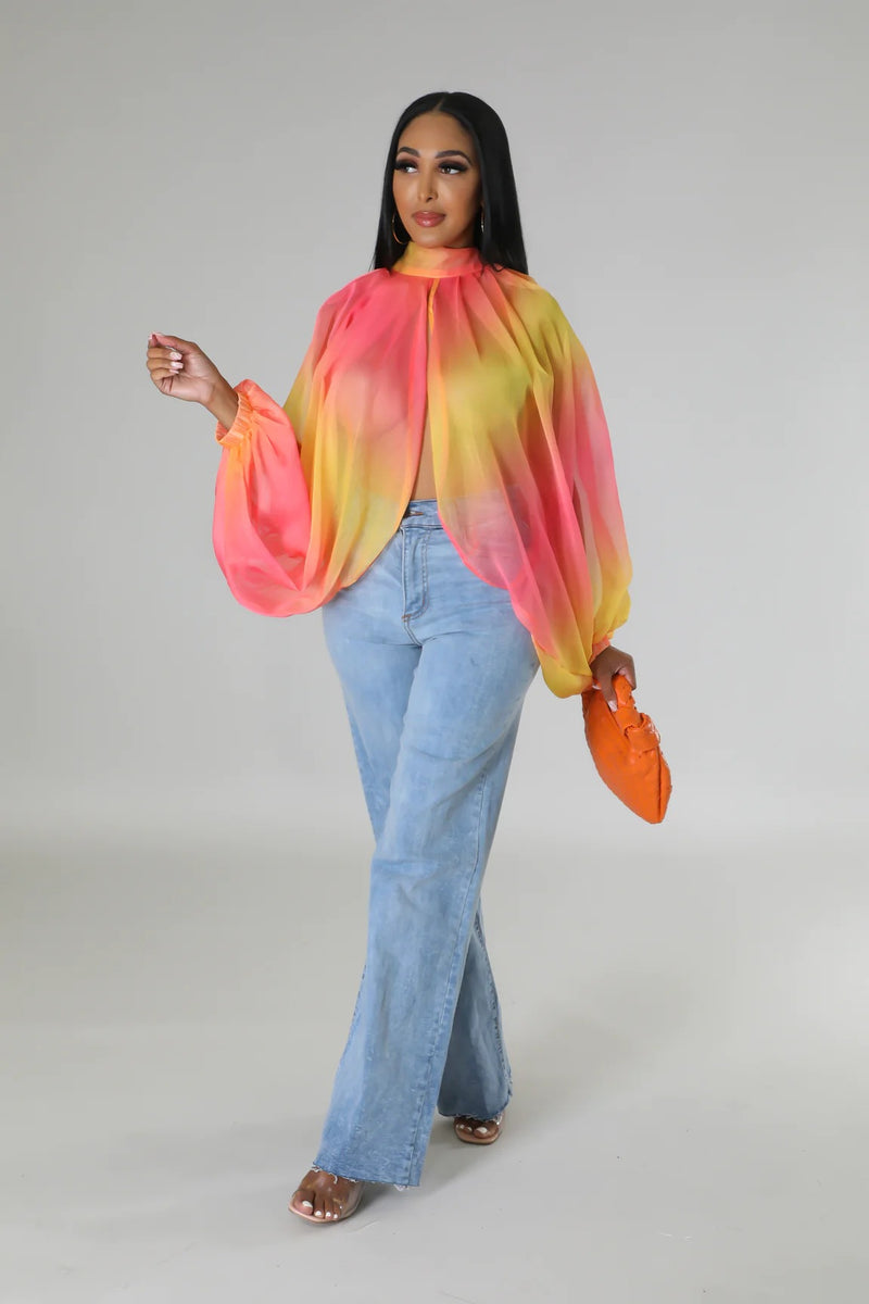 women's sheer chiffon printed long sleeve top, view 7 - MRSLM