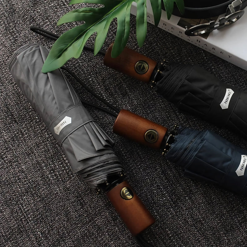 automatic windproof golf umbrella with wooden handle, view 5 - MRSLM