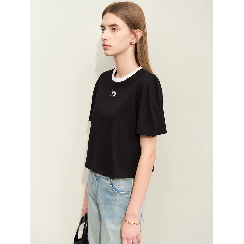 women's embroidered cotton t-shirt, view 3 - MRSLM