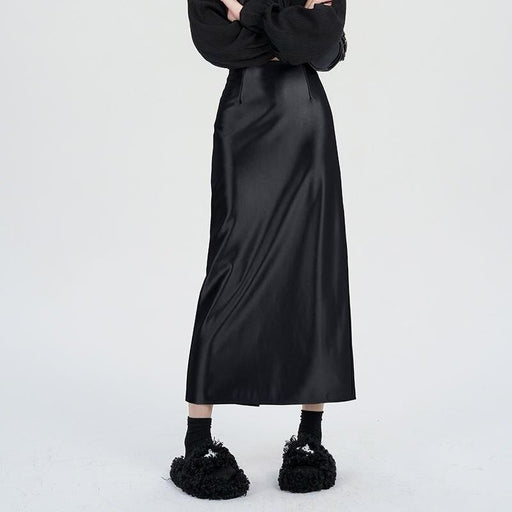 high waist satin maxi skirt, view 2 - MRSLM