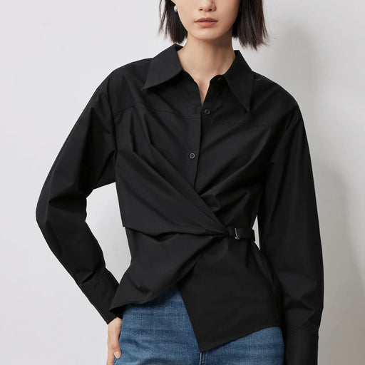 twisted tie waist long sleeve blouse - MRSLM