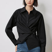 twisted tie waist long sleeve blouse, view 4 - MRSLM