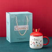Christmas ceramic mug with lid and spoon, view 7 - MRSLM