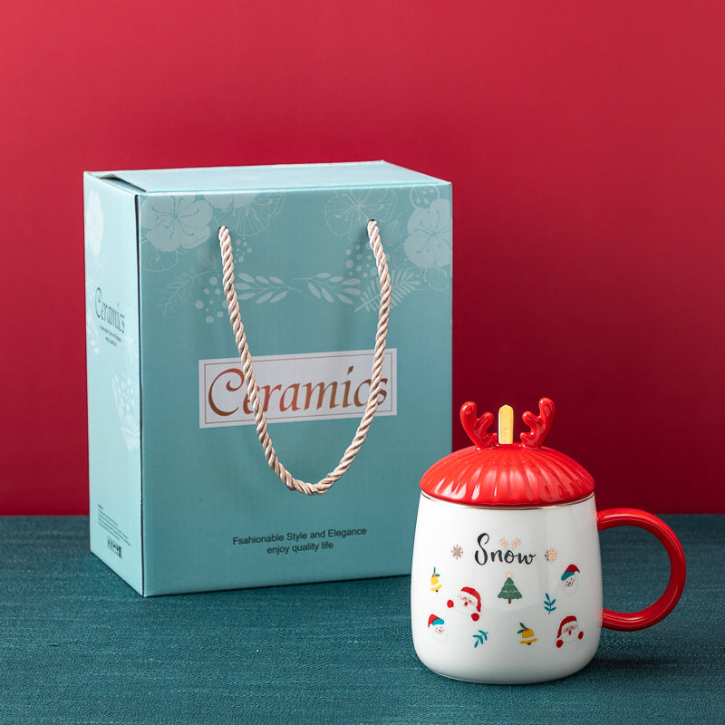 Christmas ceramic mug with lid and spoon, view 7 - MRSLM