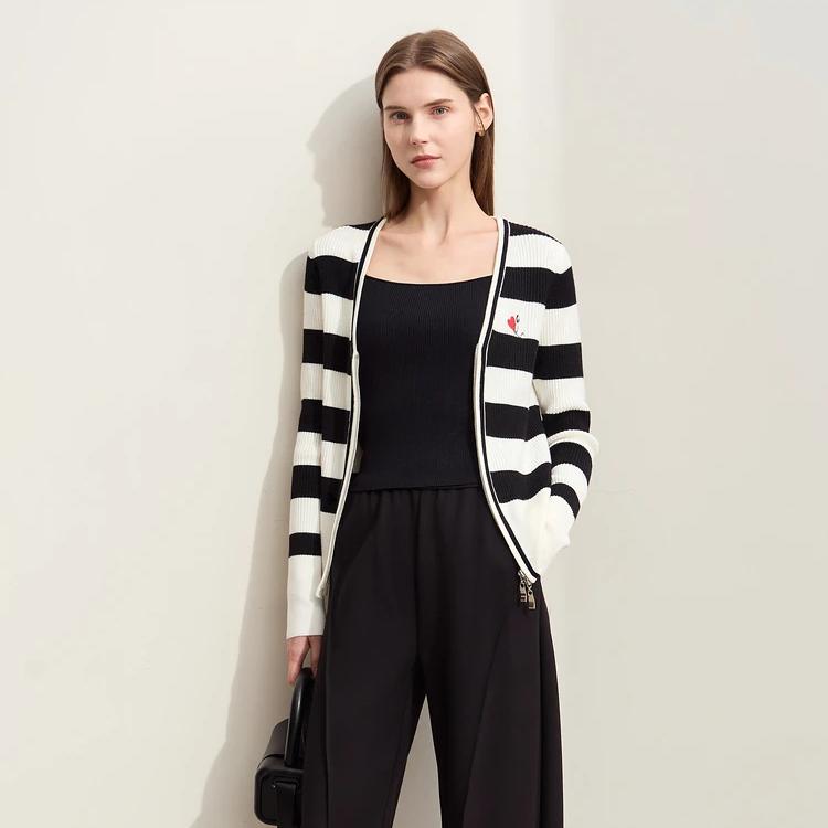 striped V-neck zip cardigan, view 5 - MRSLM