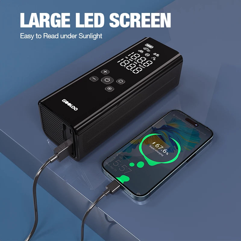 portable electric tire inflator pump with led light, view 5 - MRSLM