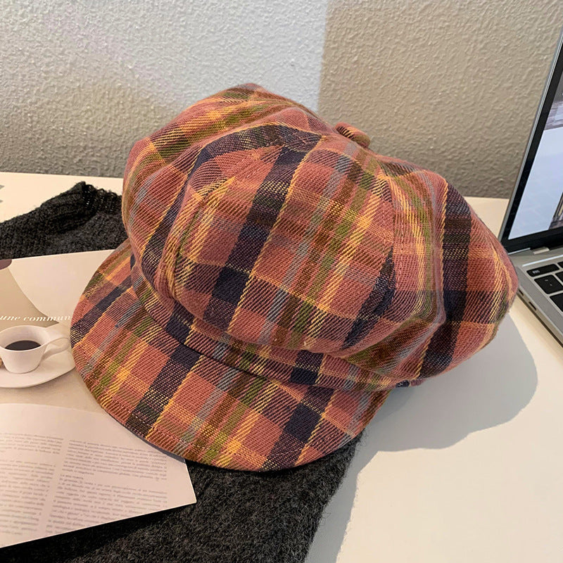 retro plaid beret, view 4 - MRSLM