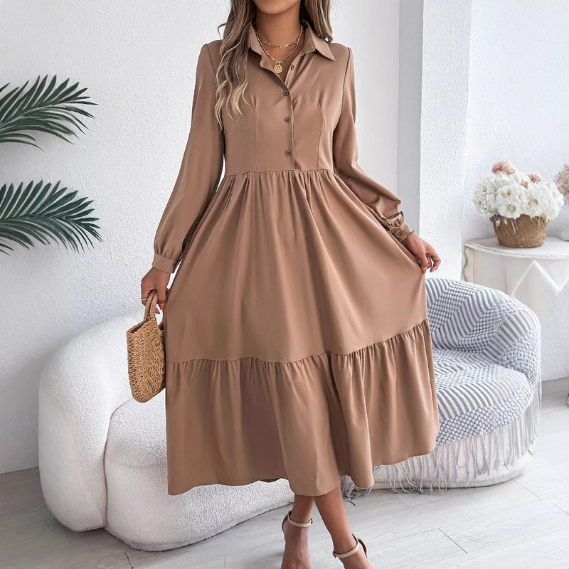 lapel loose ruffled shirt dress, view 4 - MRSLM
