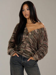 Women's fuzzy space-dye knit cardigan, view 7 - MRSLM